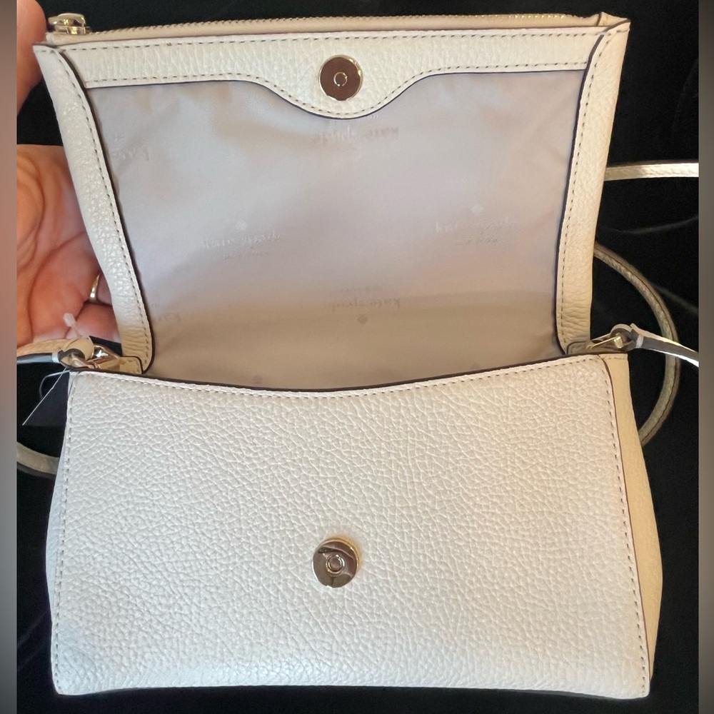 Kate Spade Leila Flip Zip Crossbody Leather Bag Cream Gold NWT - Picture 7 of 16